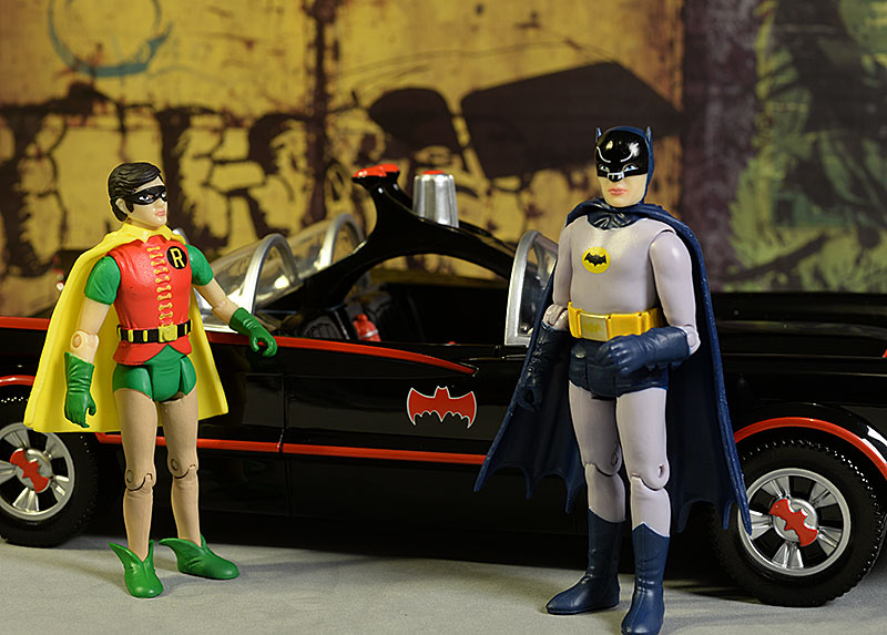 1 Free Official DC Trading Card Bundle Funko Batmobile with Batman & Robin Action Figure x Batman Classic Series Mini Action Figure Set 12752