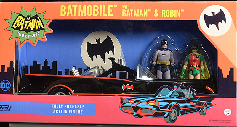1 Free Official DC Trading Card Bundle Funko Batmobile with Batman & Robin Action Figure x Batman Classic Series Mini Action Figure Set 12752